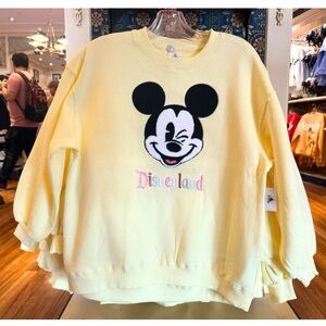 Oversized Disneyland Disney Parks Sweatshirt 2025 Embroidered Mickey Yellow